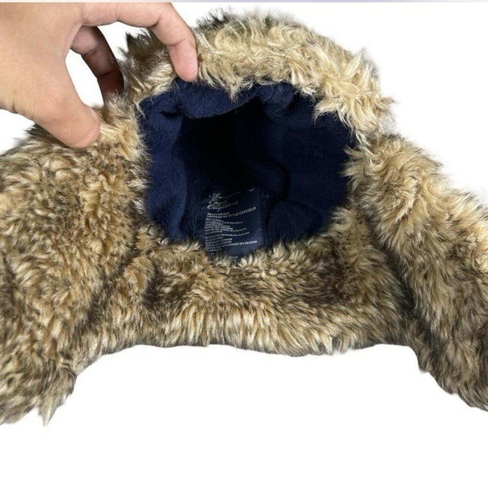 American Eagle Trapper Hat Winter Warm Ear Faux Fur Lined Purple Plaid Y2k - Picture 5 of 6
